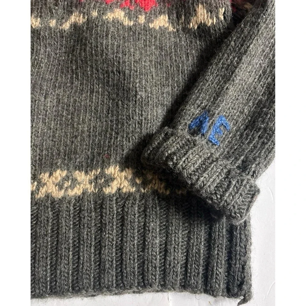 American Eagle Gray Chunky Wool Sweater, Fair Isle Quarter Zip Sweater,